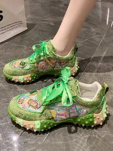 2026 New Women's Thick Sole Dad Shoes, Rhinestone Embroidered Unique Design, Hand-Embedded Rhinestones Fashion Luxury Casual Shoes