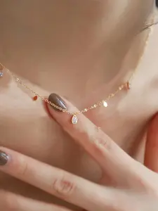Stainless Steel Gold Plated Water Drop Bell Necklace for Women, Zircon Sparkling Collar Chain, Collarbone Chain, Perfect Gift for Valentine's Day, Mother's Day