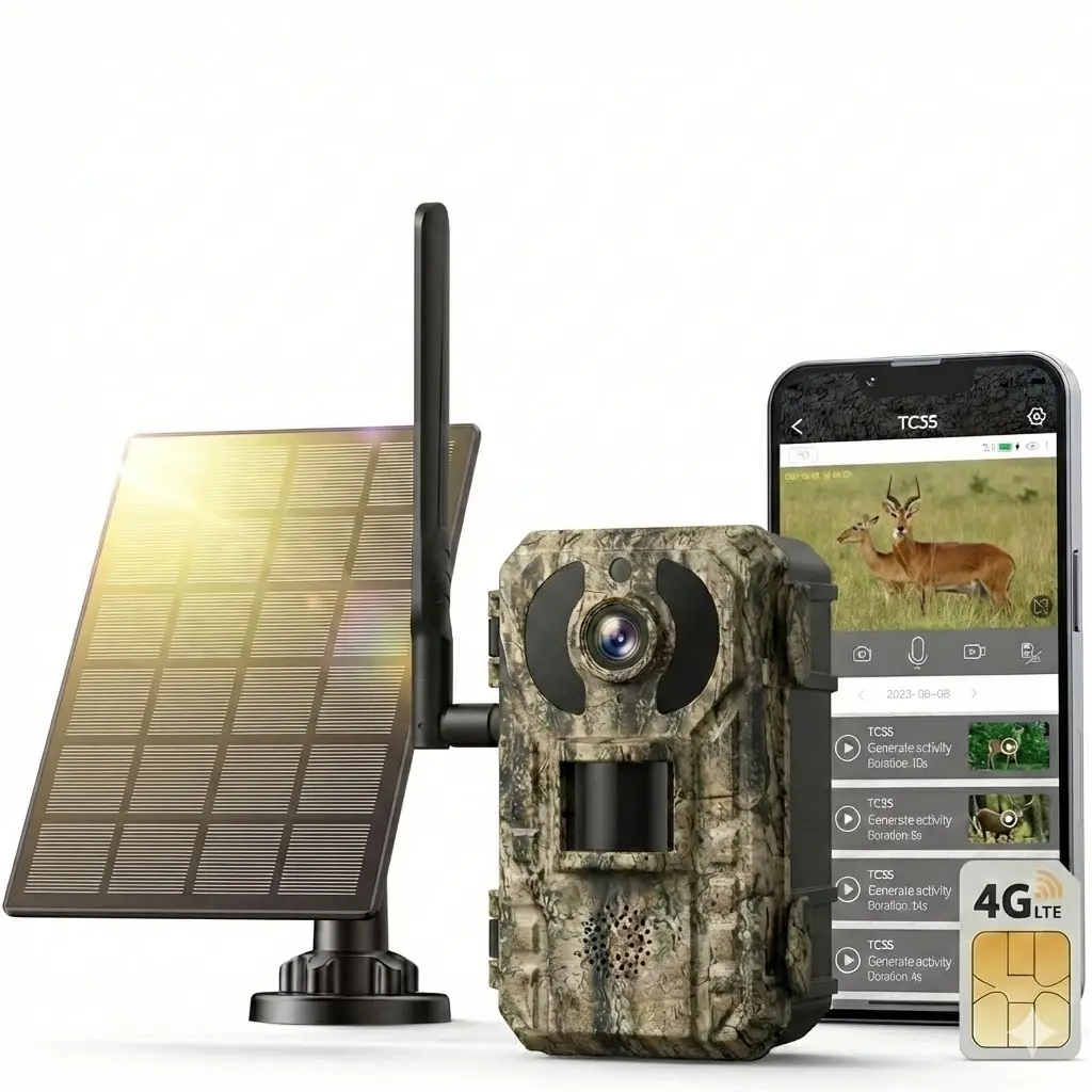 Lyecghe Solar 4G LTE Trail Camera, 2.7K Live Feed Game Camera with App Phone Control, 0.2s Motion Trigger, Night Vision & Remote Playback, Cellular Wildlife Security Camera for Hunting Farm Ranch ip66 waterproof