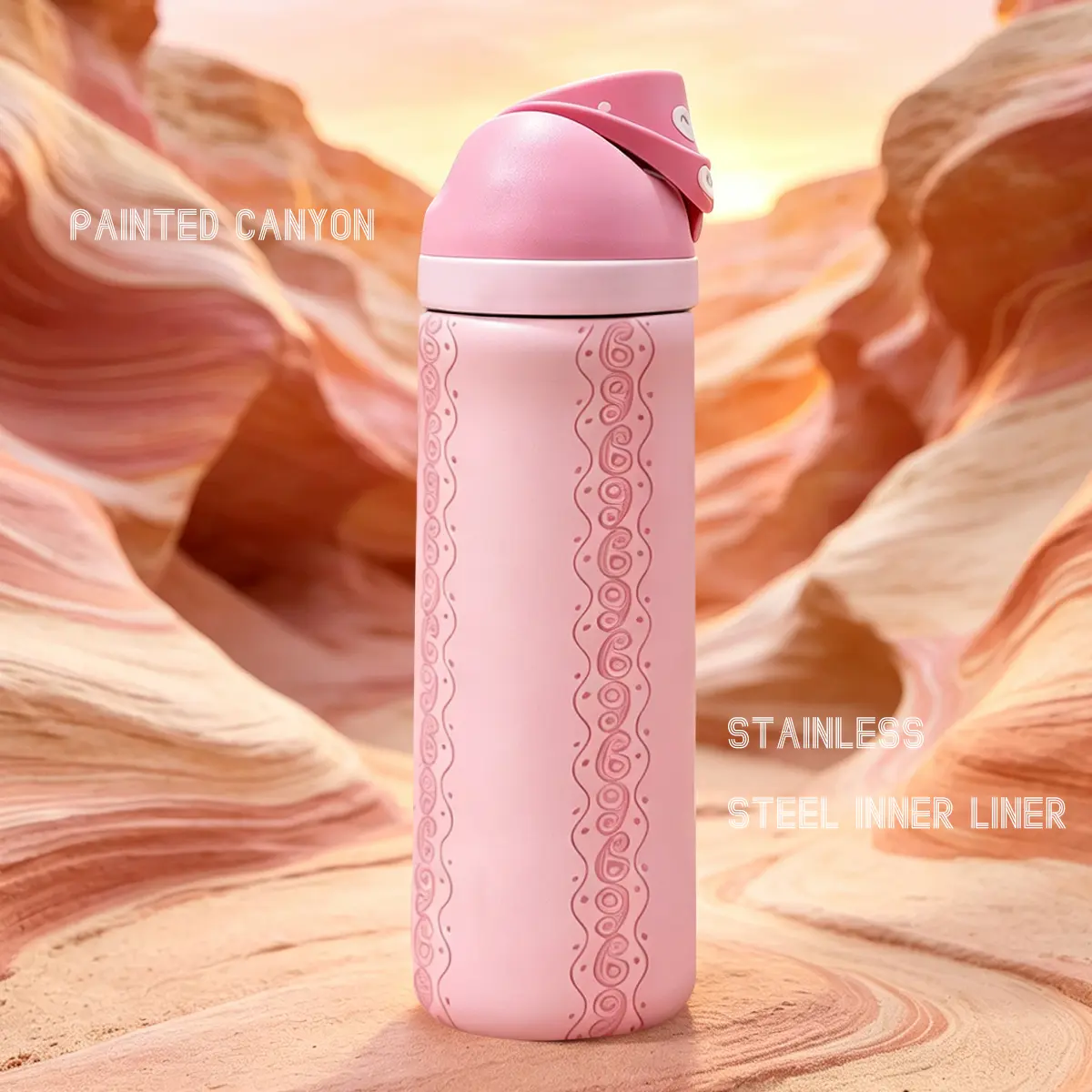 (Painted Canyon)304L Steel Insulated Water Bottle With Straw Outdoor Sports Water Bottle,Double-Wall Vacuum Cycling Water Bottle-24Oz/710ml,100% Leak-8-12 Hours Of Ice Keeping-4th of july decor-Soccer Gear-Summerwins-camping accessories