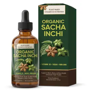 Pure Organic Sacha Inchi Oil Liquid Drops with Plant-Based Vitamin D3 – Premium Plant Omega 3 6 9 Supplement for All-Day Energy, Focus, Skin Hydration, and Daily Vitality Boost (60ml / 2 fl oz)