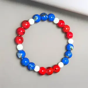 Turquoise pearl 8mm patriotic (USA) themed bracelet.