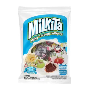 Milkita Lollipop Candy, Creamy Sweet Snack, 6.08oz (Vanilla & Strawberry Flavors)
