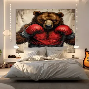Boxing Bear Tapestry, Fashionable Modern Design, Bedroom Decor, Durable, Suitable for All Seasons, Ideal Gift Choice