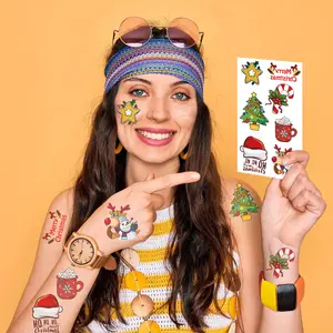10 Sheets Christmas Temporary Tattoos - Cartoon Holiday Water Transfer Decals for Face and Arm