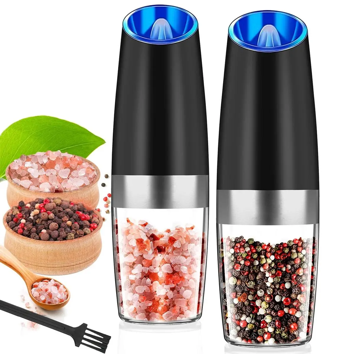 Stainless Steel Electric Pepper/salt Grinder, 1 Count/2 Counts Adjustable Salt Or Pepper Mill, Automatic Operation Seasoning Bottle, Kitchen Gadgets,