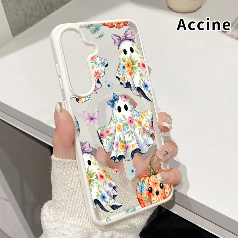 Floral Ghost Reverie Pattern Magnetic Cellphone Casing, Durable Anti-Yellowing Shockproof Lightweight Transparent Acrylic Soft Cover for Galaxy S22+ FE S23 Ultra S24 Plus S25, Wireless Charging Support, Mobile Phone Protection Accessories, Flowers, Smartp