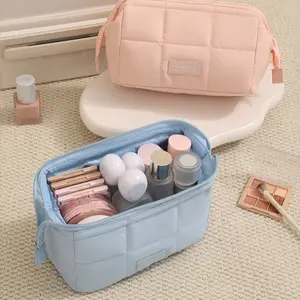 Cosmetic Bag Travel Toiletry Bag Thickened Soft Pad Cosmetic Pouch Women's Makeup Storage Box Wide Mouth Small Bag Travel Essential Toiletries Accessories Brush Holder
