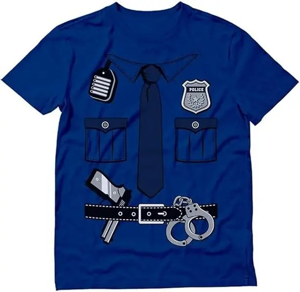 Tstars Police Cop Uniform Shirt Halloween Costume Policeman Outfit Suit T-Shirt with Taped Neck for Men's Police Officer Graphic Tee