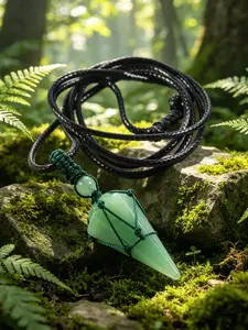 Eastern Jade Crystal Pendulum Necklace, Wealth Attraction Healing Jewelry, Handmade Braided Cord, Spiritual Journey Accessory