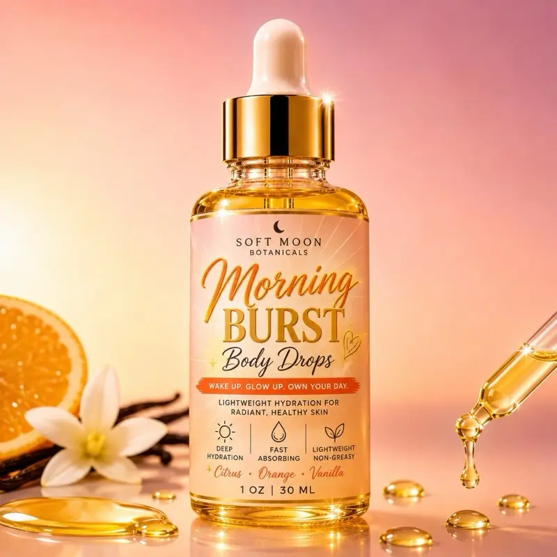 Morning Burst Body Drops | Daily Ritual Lightweight Hydrating Self Care Body Oil | Citrus Orange Vanilla Body Oil | Mood Boosting Fast Absorbing Non-Greasy Moisturizer | Soft Glowing Skin | Daily Body Oil for Dry Skin | Soft Moon Botanicals 1 oz
