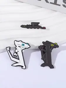 3-Piece How to Train Your Dragon Enamel Dragon Brooch Pin Set, Night Fury Toothless Dancing Style Clip Pins, Backpack Accessories Jewelry Gift for Friends