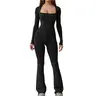 QINSEN low neckline Jumpsuits for Women Square Neck Wide Leg Full Length Romper Playsuit