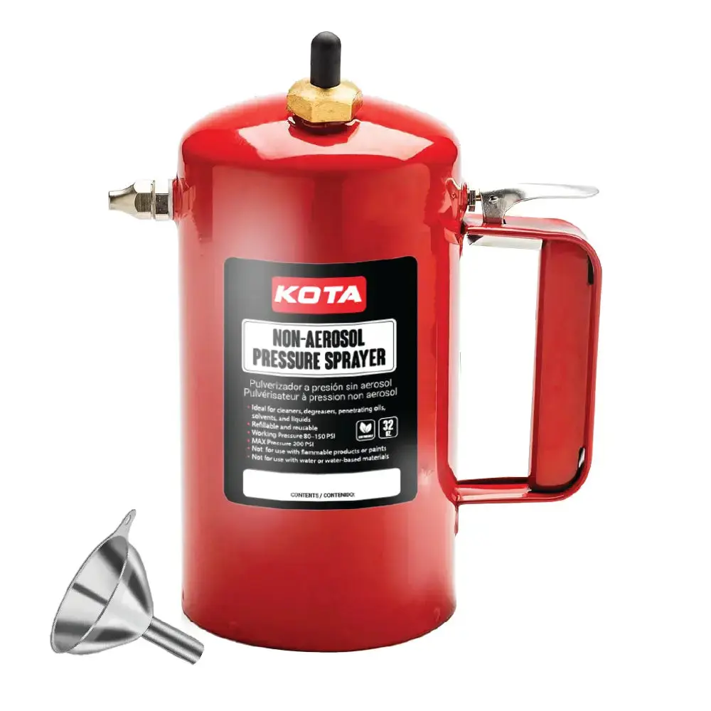 32oz KOTA Non-Aerosol Pressure Sprayer with Silicone Seals & Refillable Steel Bottle, Automotive Car Body Repair Tool, Multi-Purpose Household Cleaner