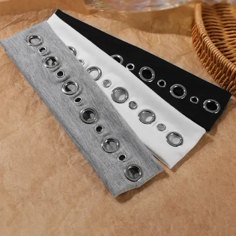 Women's Punk Rock Style Elastic Hairband Set, Hair Accessory Sets, Fabric Headband with Metal Eyelets, Y2K Vintage Sweet Cool Hair Accessory for Music Festival Events