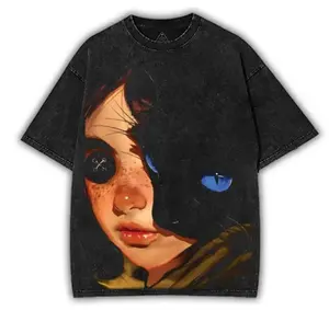 *Coraline* Retro-Style Unisex Acid-Wash Heavyweight Cotton T-Shirt, *Coraline* Movie-Themed Merchandise, Stylish Halloween Gift