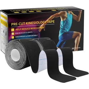 Kinesiology Tape, 40 Count Precut Strips 2 Rolls, Original Cotton, 10" Elastic Athletic Tape for Muscle Pain Relief and Joint Support, Black