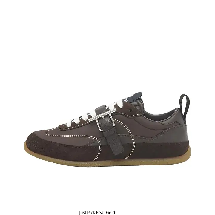Unisex Brown Suede Retro Casual Sneakers with Strap Detail, gum rubber outsole, low-profile design, comfy for daily commute and vintage street styling for men women