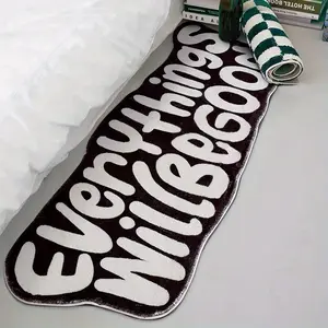 Creative Bedroom Letter Print Rug, Decorative Area Rug, Fashion Vintage Simple English Letters Long Strip Mat, Soft Comfortable Plush Foot Pad, Fluffy Area Rug