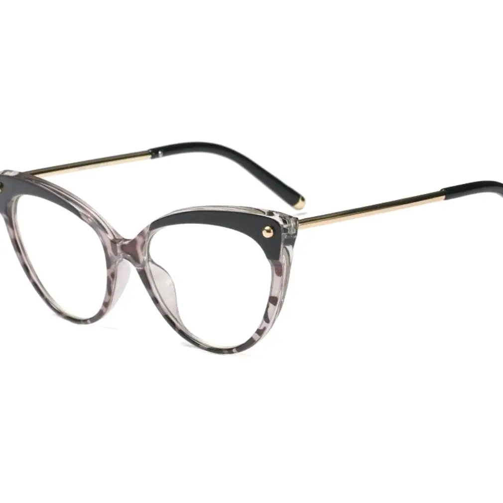 Black Cat Eye Glasses - 135mm Frame, 60mm Width, Cat Eye Design, Framed Style, Black and White Color, Rimless Frame