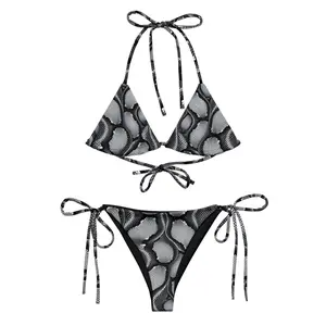 Snakeskin Bikini, Black and White Snake Skin String Bikini, Reptile Swimwear, Snake String Bikini Set, Triangle Bikini, Animal Print Bikini