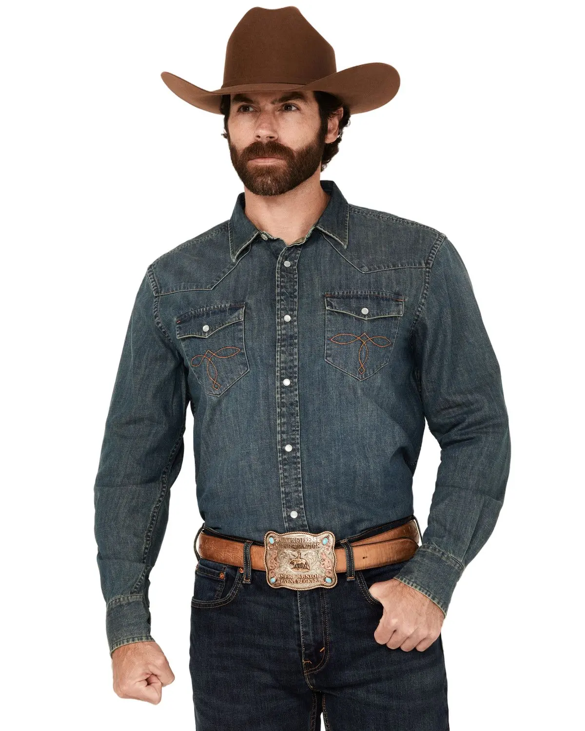 Cody James Men's Men'S Medium Wash Denim Long Sleeve Pearl Snap Western - Cjho24w98-Mdw