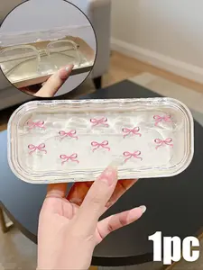 Transparent Wave Glasses Case, Bow Design Portable, Anti-Pressure, Sunglasses Storage, Portable Sunglasses Organizer, Creamy Solid Color, Simple Design, Waterproof Dustproof, For Men And Women