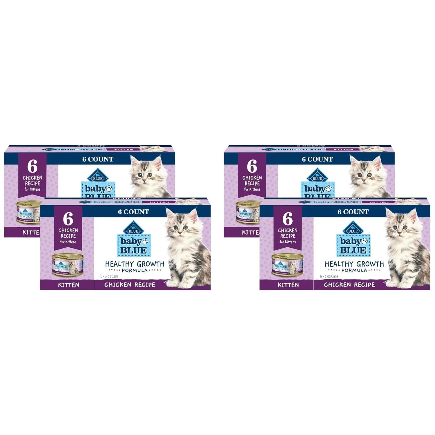 Blue Buffalo Baby Blue Natural Kitten Wet Cat Food, Healthy Growth Formula with DHA, Chicken Recipe Multi-Pack, 3-oz. Cans (6 Count)