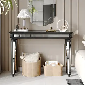 "Black Mirror Console Table – Vintage Wood Grain with Carved Details, 48''W x 32.3''H x 18''D |   Gorgeous & Noble Entryway, Sofa & Living Room Accent Table for Stylish Home Decor