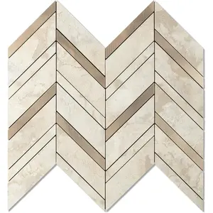 10-Sheet Herringbone Backsplash Peel and Stick Tile, Light Beig Stone PVC Stick  Backsplash for Kitchen,  Self Adhesive Wall Tile for Bathroom