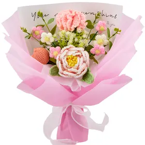 Mother’s Day Gift, YShomy Handmade Crochet Flower Bouquet with Carnation, Tulip & Rose, Graduation Gift, Birthday, Anniversary Gift for Her, Girlfriend, Mom, Wife, Friend, Includes Card, Decorative Yarn Ornaments