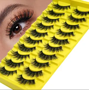 Lashes Mink Fluffy False Eyelashes Wispy Fluttering Explosive Effect Dramatic Eyelashes 6D Curly Strip Lashes Thick Long Fake Eye Lashes 10 Pairs Pack natural beauty accessory Curled Extension Kit Daily Winter combination