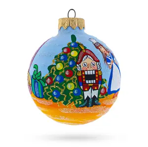 Nutcracker and Clara Blown Glass Ball Christmas Ornament  3.25 Inches