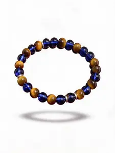 1PC Men's Synthetic Resin Brown‑Blue Contrast Beaded Bracelet Simple Elastic Adjustable Men's Daily Commute Wristband