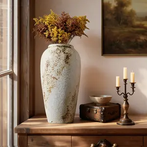 Rustic Ceramic Flower Vase for Home Decor - Farmhouse Table Vases for Living Room, Kitchen, Bedroom, Book Shelf, Office, Coffee Desk, Dining, Fireplace