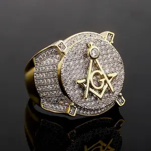 Vintage Charm Masonic Crystal Rings Freemason Symbol a G Templar Freemasonry Hip Hop Punk Men Ring