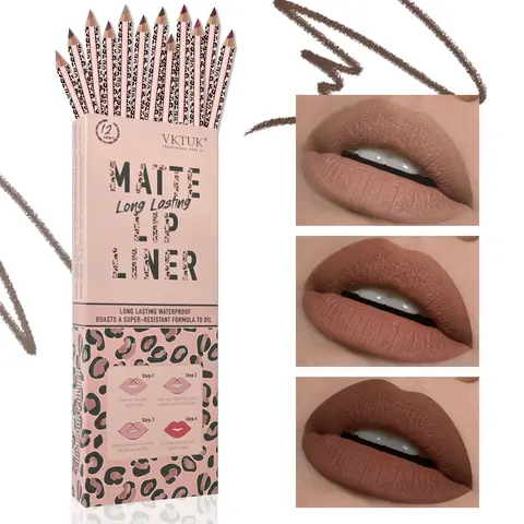 VKTUK 12-Piece Assorted Shades Matte Color Lip Liner & Waterproof Eyeliner Pencil Set for Adults, Long-Lasting, Smudge-Proof, Ideal for Daily Elegance, Natural Look Eye & Lip Makeup Product