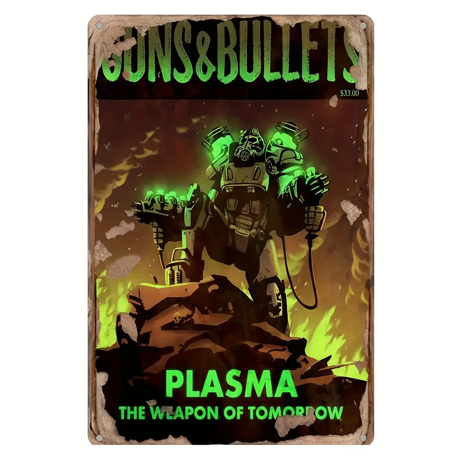Fallout Plasma" Vintage Metal Sign - 8X12 Inch | Ideal For Home, Bar, Kitchen, For Man Cave & Garage Decor | Funny Wall Art For Events & Parties