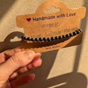 Hematite Gemstone Elastic Bracelet for Protection Willpower Strength Magnetism Handmade with Intention in USA