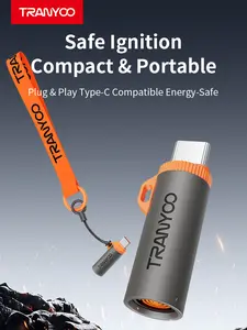 TRANYOO T-E40 USB-C Rechargeable Lighter, Windproof Electric Arc Lighter with 8s Auto-Off Safety, Portable Flameless Lighter with Lanyard, Compatible with All Type-C Phones, for Camping, Hiking, Survival