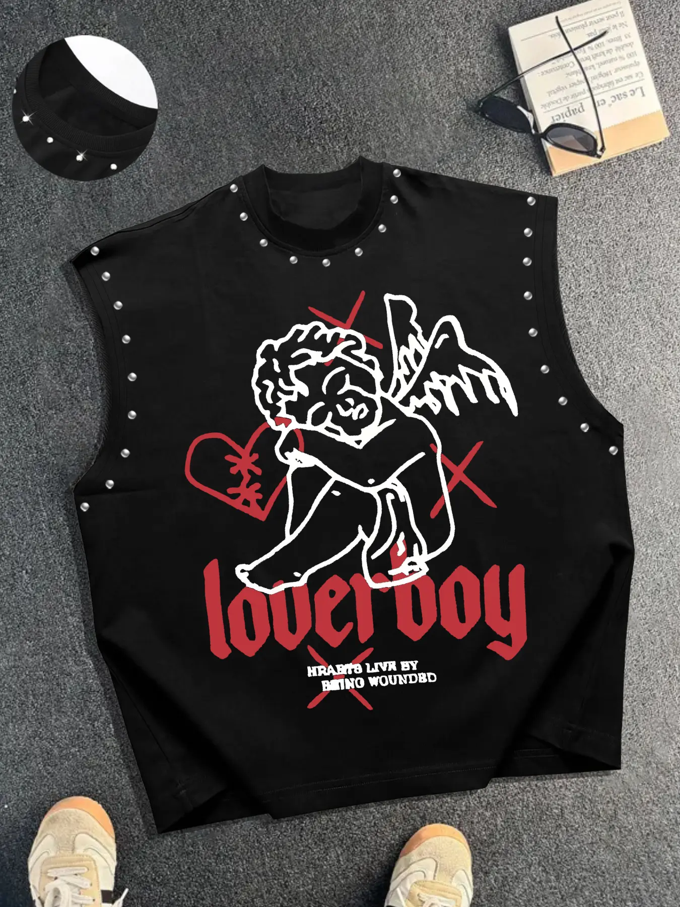 Men's Soft Fitted Sleeveless Round Neck Tee Shirt, Loverboy Angel Graphic, Breathable Fabric, Perfect for Summer Daily Casual Wear, Bold Fan Favorite, Menswear, Tops, Breathable Clothing, Casual Street Wear