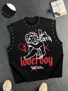 Men's Soft Fitted Sleeveless Round Neck Tee, Loverboy Angel Graphic, Breathable Fabric, Perfect for Summer Daily Casual Wear, Bold Fan Favorite