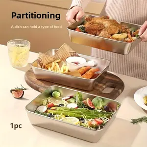 Thick Stainless Steel Square Food Tray, for Marinating, Baking & Frying, Multi-Use Serving & Fresh-Keeping Organizer Plate
