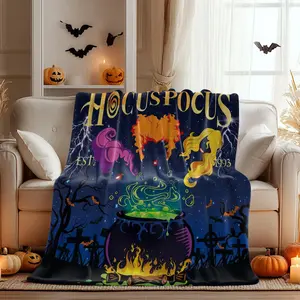 Halloween Bat & Grave Blanket, Soft Flannel Warm Blanket for Sofa and Bed, Spooky Vibe Lounge Blanket, Great for Home Decor and Gifts