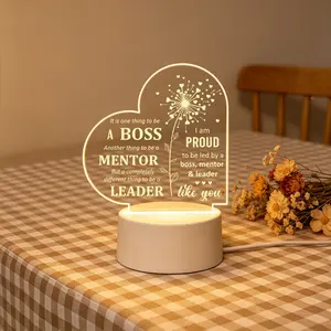 Heart Shaped Engraved Acrylic LED Night Light For Boss Mentor Leader, Dandelion Pattern Appreciation Quote Desk Lamp, Thank You Gift For Manager Supervisor Office Bedroom Decor Lamp