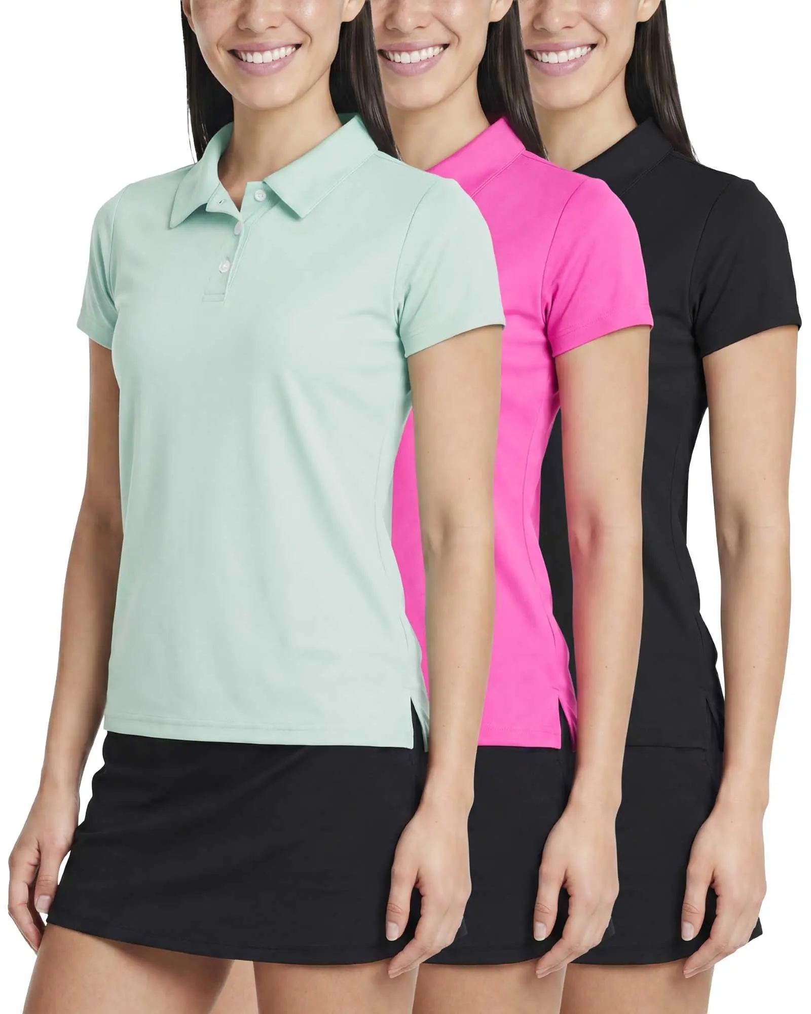 Real Essentials 3 Pack: Womens Short Sleeve Dry-Fit Performance Polo Shirt (Available in Plus)