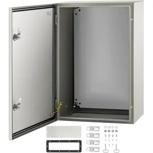 【fathersdaygift】VEVOR NEMA Steel Enclosure, 24 x 16 x 10\'\' NEMA 4X Steel Electrical Box, IP66 Waterproof & Dustproof, Outdoor/Indoor Electrical Junction Box, with Mounting Plate, Lock Box
