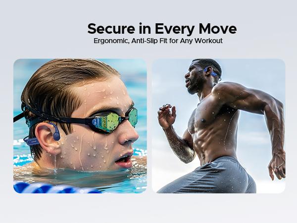 BoneBeat Swim Lite IP68 waterproof bone conduction headphones, Bluetooth + MP3 dual modes, open-ear design, up to 10 hours of playtime, Ideal for long swims, fitness, and outdoor adventures