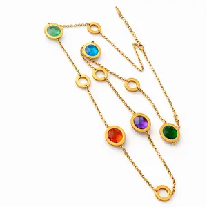 Maite Jewelry                                                   Collar ARMONIA DE COLORES Largo con Cristales multicolor color dorado material  Stainless steel y cristsles multicolores para uso casual