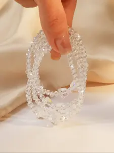 Shiny Ab Colorful Faceted Glass Bead Bracelet, Elegant Bow Transparent Beads, Adjustable Elastic Wristband, Stylish Girls' Hand Ring